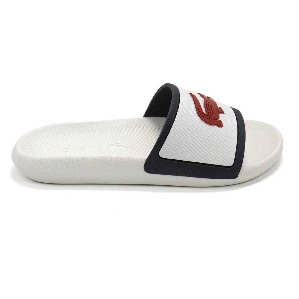 NEW LACOSTE women's croco slide sandals in white